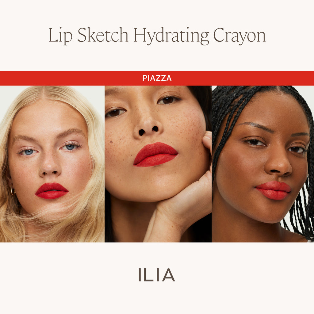 ILIA-Lip Sketch Hydrating Crayon-Makeup-ILIA_LIPSKETCH_PDP_SKINTONECOMPARISONGRID_PIAZZA-The Detox Market | Piazza - Poppy Red