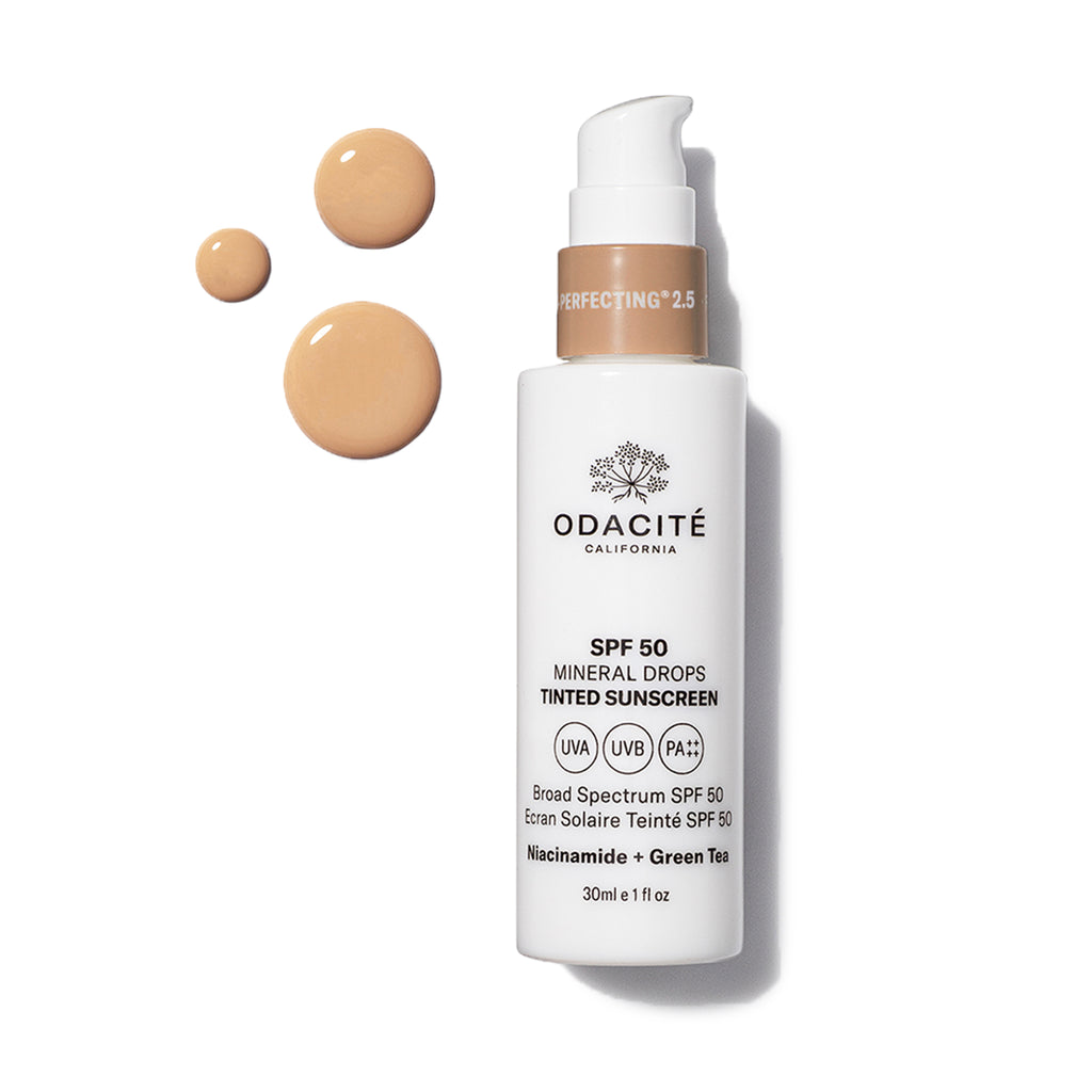 Odacite-Spf 50 Flex-Perfecting™ Mineral Drops Tinted Sunscreen-Sun Care-SPF50Tinted_2.5_POW_bottle_texture-The Detox Market | 2.5 - medium with golden undertones